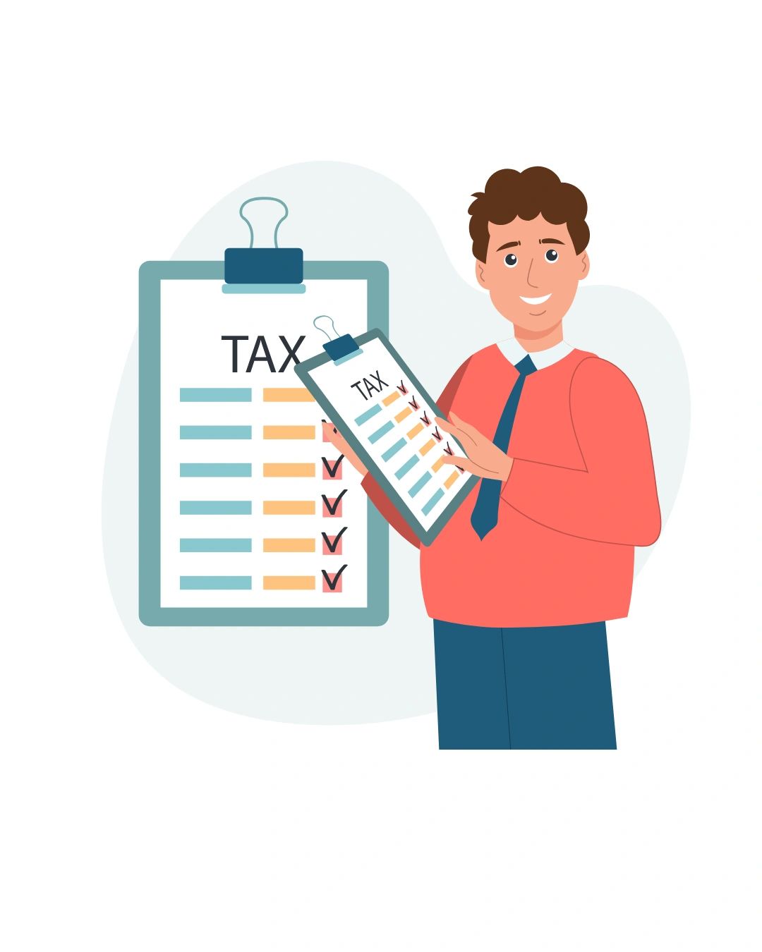 Smiling man holding a tax checklist with completed items.
