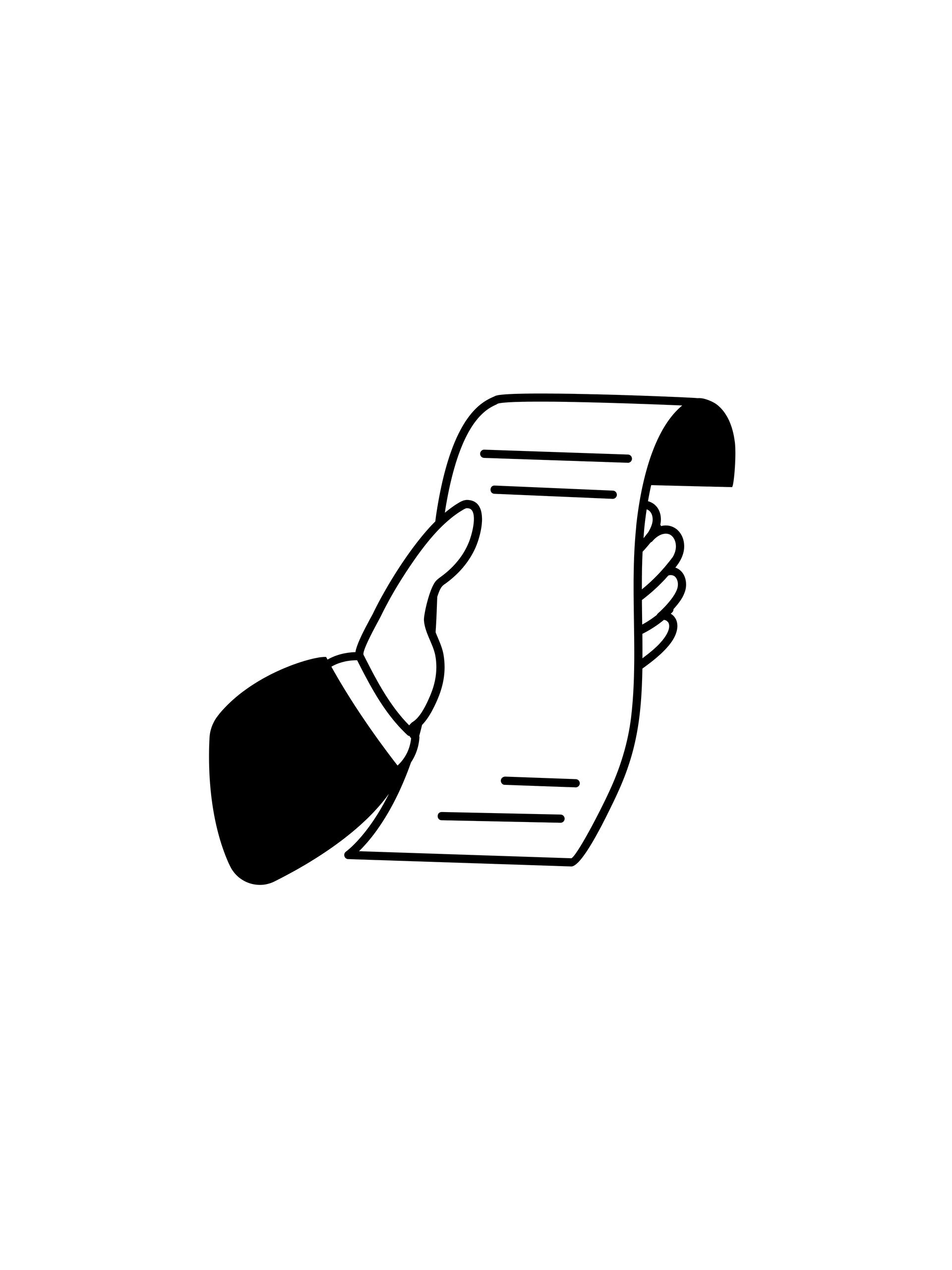 Hand holding a receipt or bill with text lines.